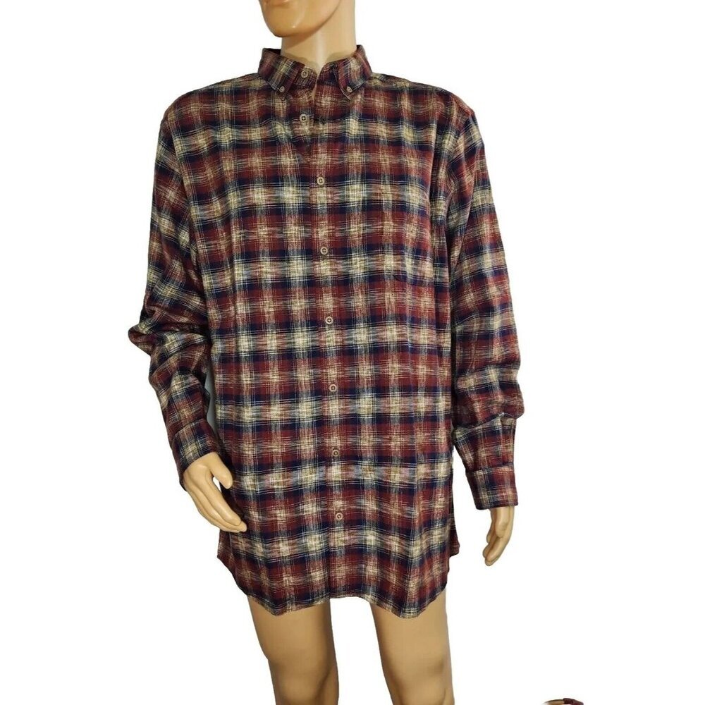 Solaris Shirt Men's XLT Big Tall Plaid Flannel Button Long Sleeve Drk Rust (10)